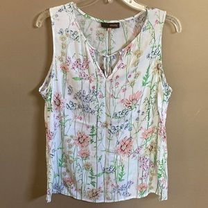 Crosby floral print sleeveless shirt.